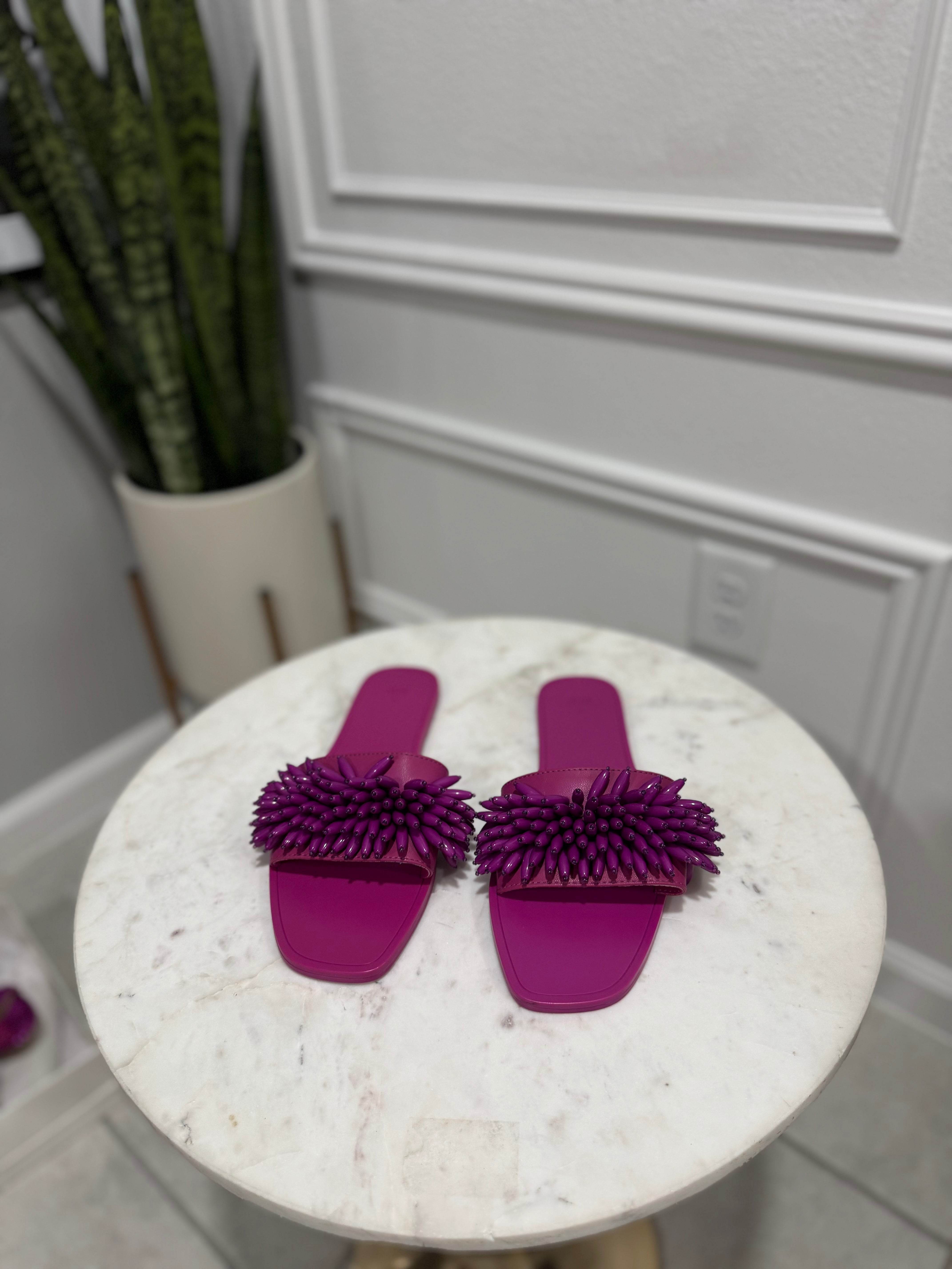 Berry Spiked Fringe Beaded Flats (BRAND NEW)