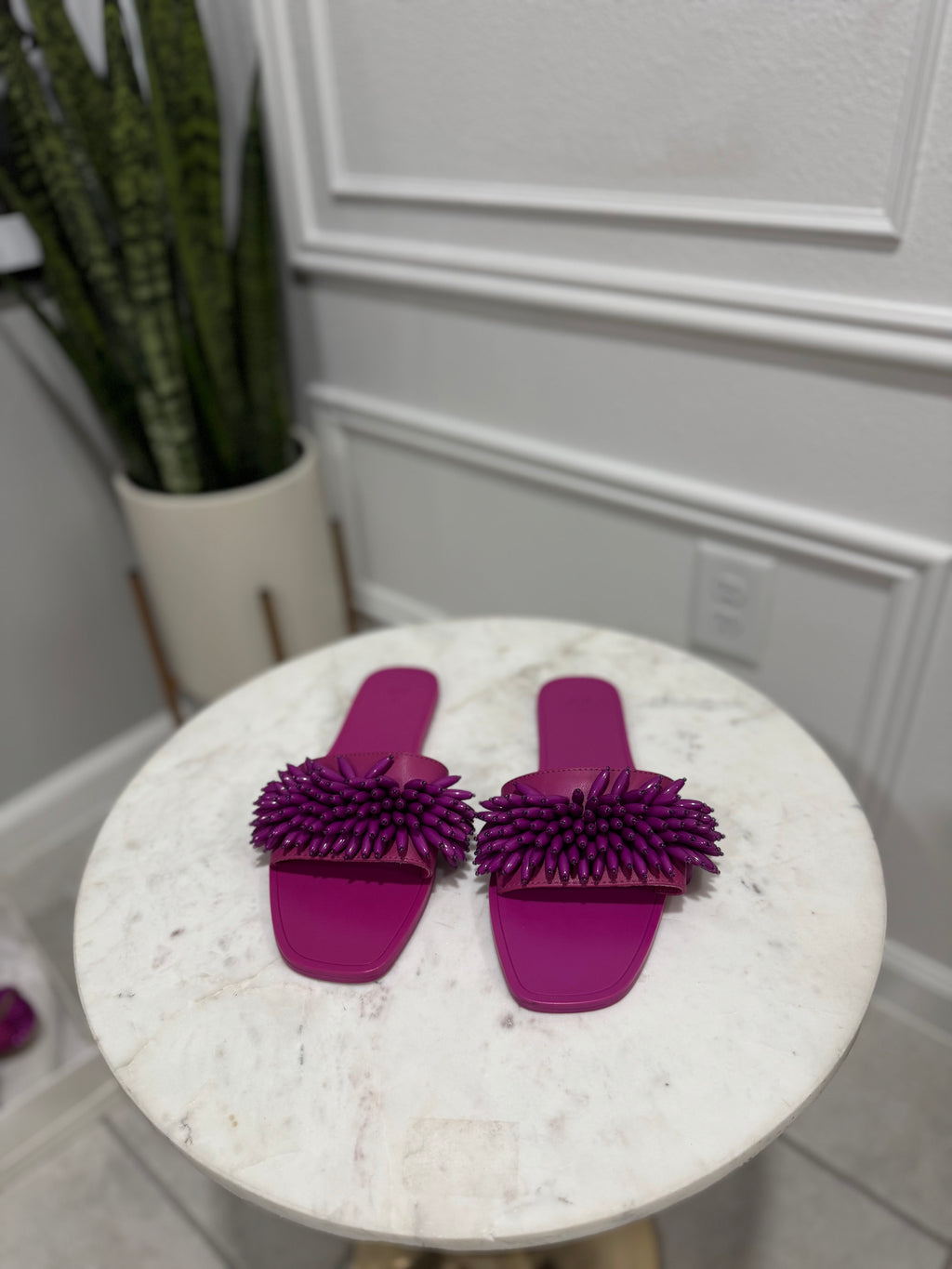 Berry Spiked Fringe Beaded Flats (BRAND NEW)