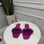 Berry Spiked Fringe Beaded Flats (BRAND NEW)