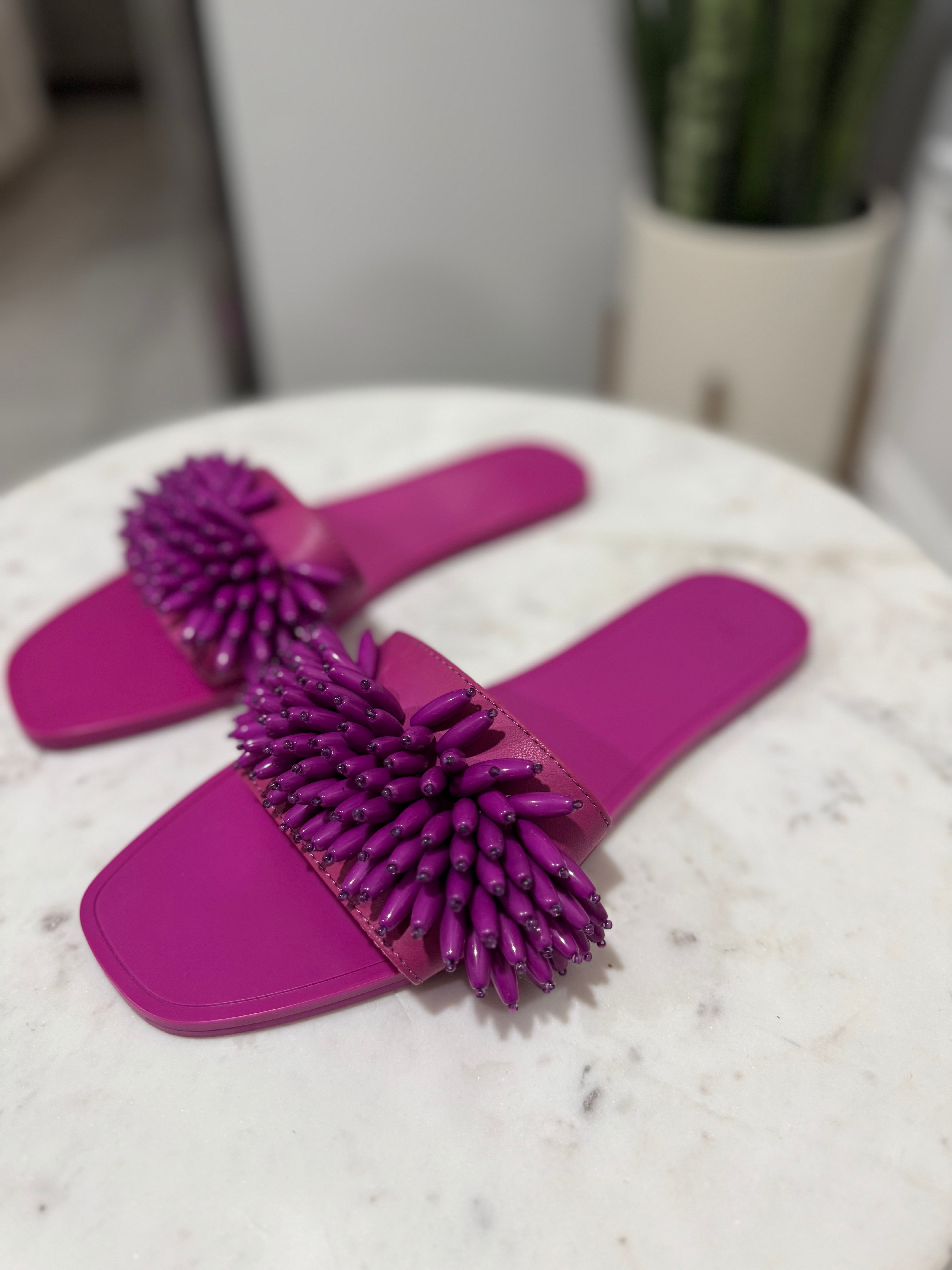 Berry Spiked Fringe Beaded Flats (BRAND NEW)